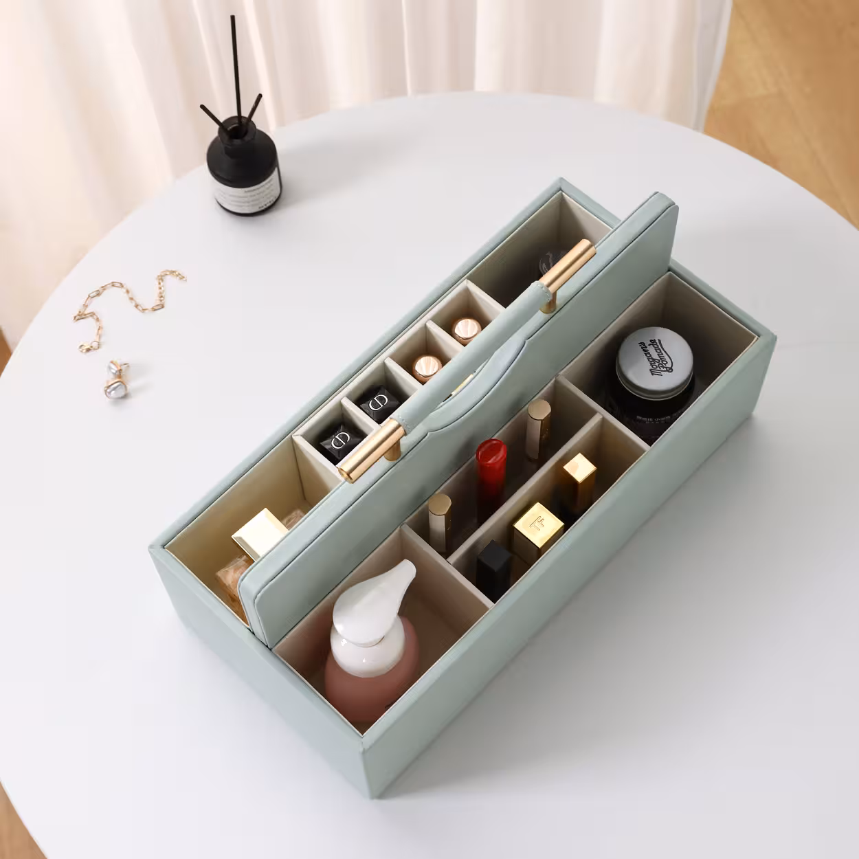 SortWithStyle Luxury Aqua Skincare Organizer Items inside