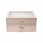SortWithStyle Luxury Taupe Jewelry Organizer - 6 Drawer Storage Box with Clear Lid